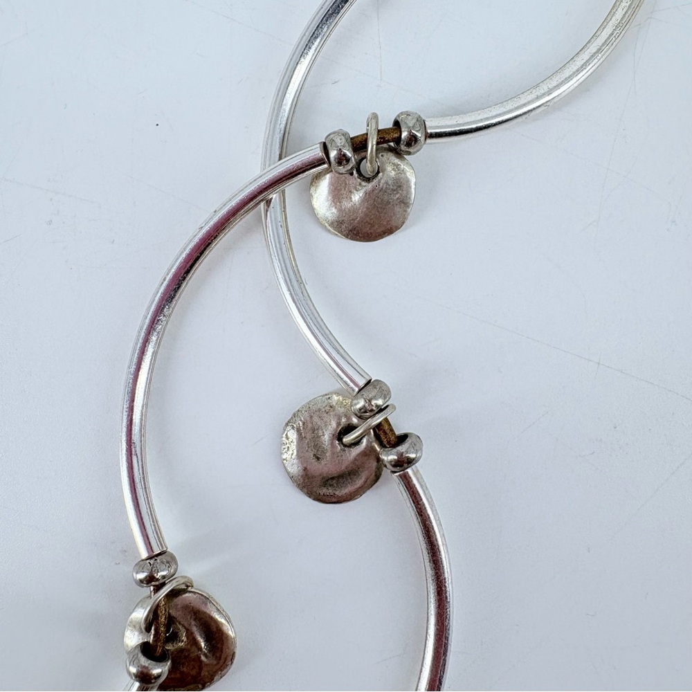 Lizzy James Artisan Silver Tone Leather Necklace Curved Rods and Dangles - Picture 3 of 5